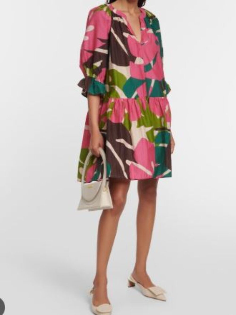 Velvet Graham Spencer Anthropologi Tracy Silk Dress Pink Medium Tropical Cruise - Picture 8 of 8